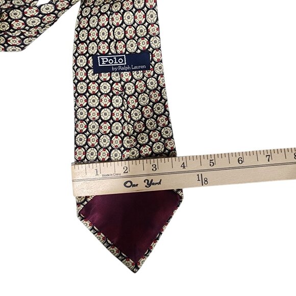 Polo Ralph Lauren Silk Handmade Mens Tie Black & Yellow/Gold Geometric Pattern - Picture 5 of 7